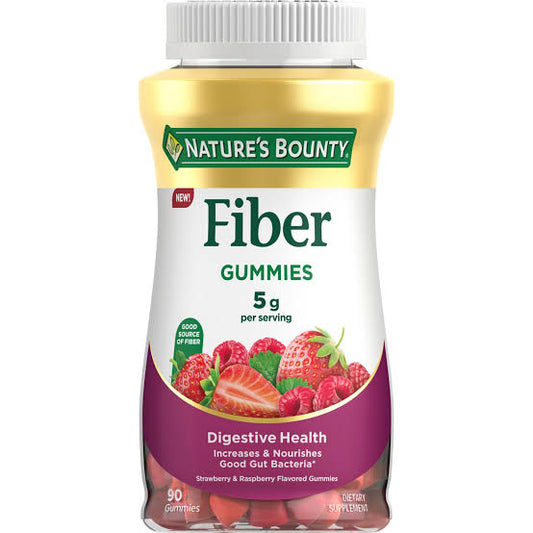 Nature's Bounty Fiber Gummies, 5g Prebiotic Fibre | Increases & Nourishes Good Gut Bacteria | Supports Digestive Health | Strawberry & Raspberry Flavor, 90 Gummies Exp 11/2025