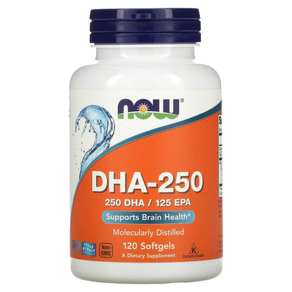 Now DHA-250 Fish Oil | 500mg DHA per Serving | Supports Brain Health | 120 Softgels Exp 03/2028