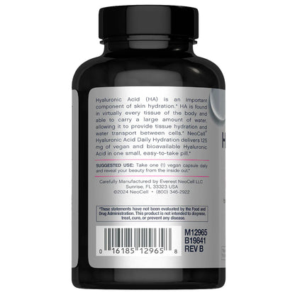 NeoCell Hyaluronic Acid 125mg Daily Hydration | 60 Day Supply | Supports Tissue Hydration | Boosts Skin Hydration & Suppleness | 60 Capsules; Exp 11/2027