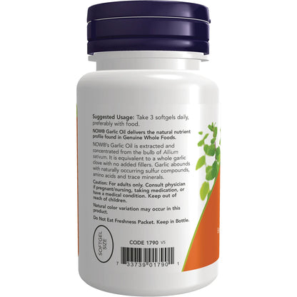 NOW Garlic Oil Concentrate 1500mg per Serving | Supports Heart Health, Reduces Inflammation & Fight Microbes | 100 Softgels; Exp 06/2029