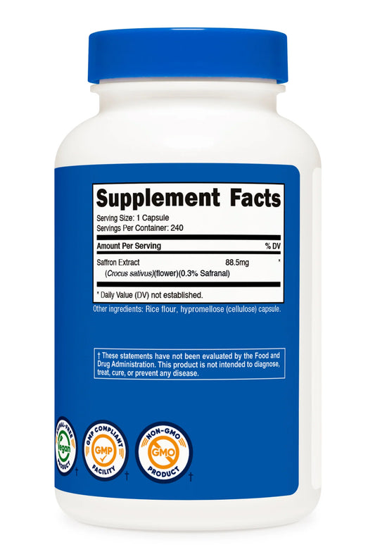 Nutricost Saffron Extract 88.5 mg | Supports Positive Mood | Helps Support Healthy Eating Habits | 240 Capsules; Exp 05/2028
