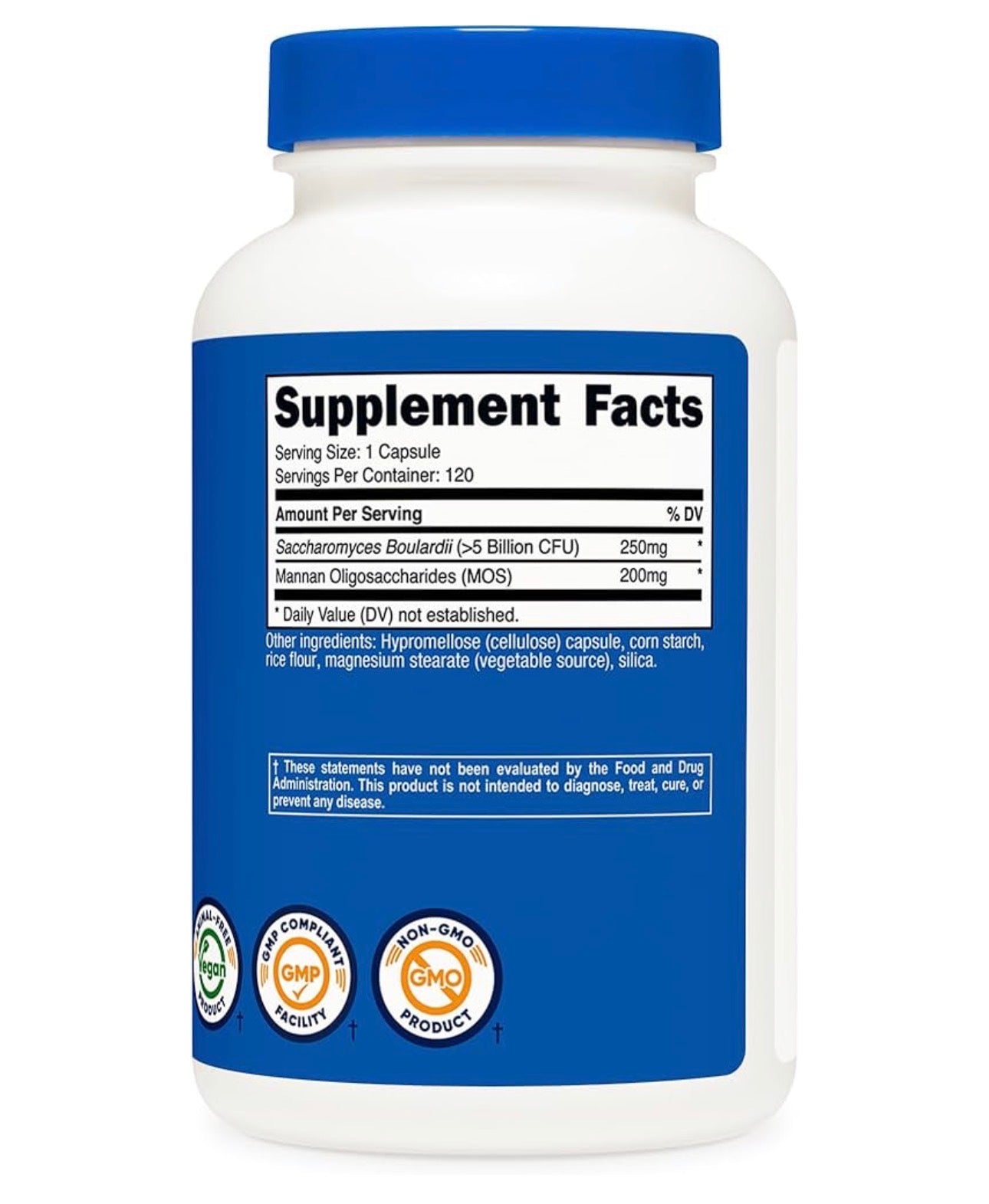 Nutricost Saccharomyces Boulardii 5 Billion CFU + MOS | Digestive Probiotic | Promotes  Healthy Gut Flora Balance | Reduces Inflammation Caused by H. pylori |  120 Capsules; Exp 07/2028