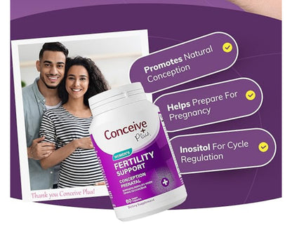 CONCEIVE PLUS Women's Fertility Support | Conception Prenatal Supplements for Her | Aids Hormonal Balance & Regular Cycles | With 23 Fertility Boosting Ingredients | 60 Capsules; Exp 08/2028 *New look