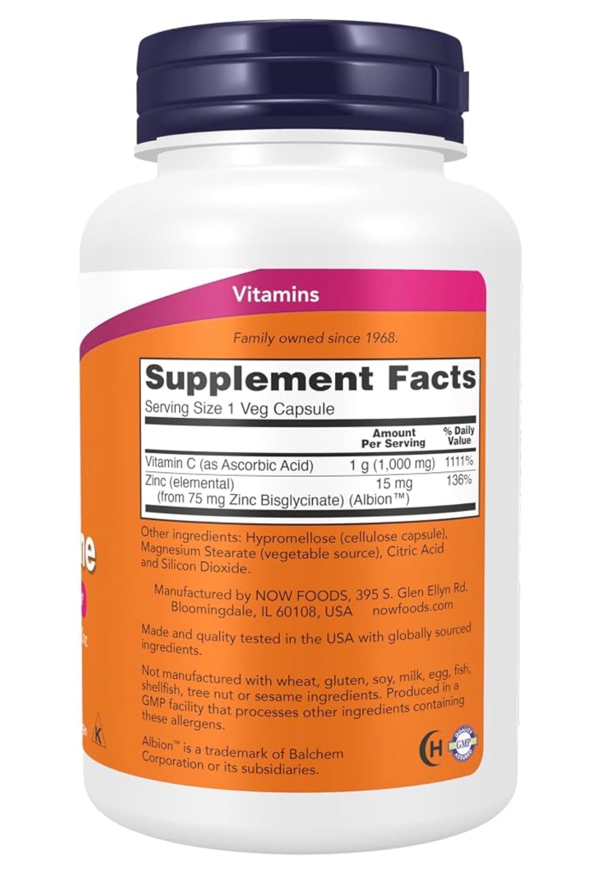 NOW C-1000 & Zinc Immune |Antioxidant Protection | Vitamin C 1000mg & Zinc Bisglycinate 15mg | 90 Capsules; Exp 04/2030