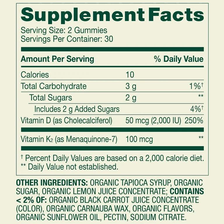 Spring Valley Vitamin K2 + D3 Gummies | 100 mcg Vitamin K2 (Mk-7) & 2000 IU Vitamin D3 | Supports Bone & Immune Health | Fosters Optimal Calcium Absorption & Healthy Blood Clotting | Mixed Berry Flavor ~ 60 Gummies; Exp 06/2027