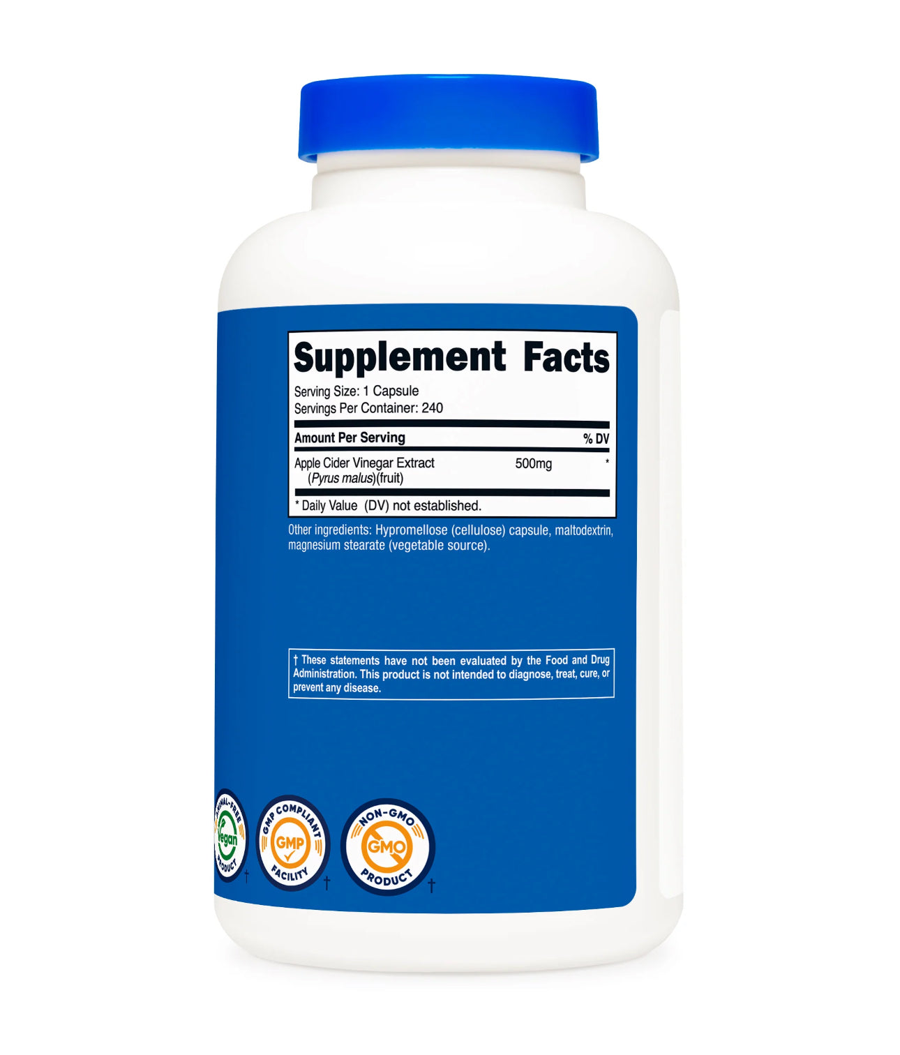 Nutricost Apple Cider Vinegar 500 mg | Improves Digestion, Gut Health & Controls Appetite | 240 Capsules; Exp 02/2028