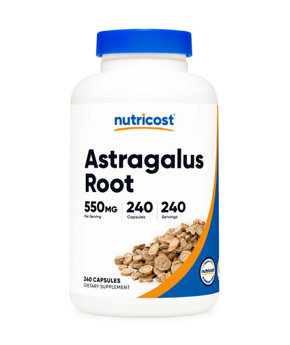 Nutricost Astragalus Root 550 mg | Supports Healthy Immune Cell Function, Cardiovascular and Liver Health | Support Healthy Production & Activity of Specialized White Blood Cells | Adaptogen | 240 Capsules; Exp 03/2028