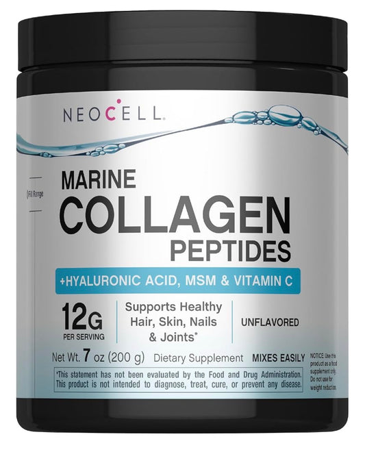 Neocell Marine Collagen Powder with Hyaluronic Acid, MSM and Vitamin C |  For Skin Care & Joint Health |Unflavored ~ 7oz/200g; Exp 04/2029 (New Look)