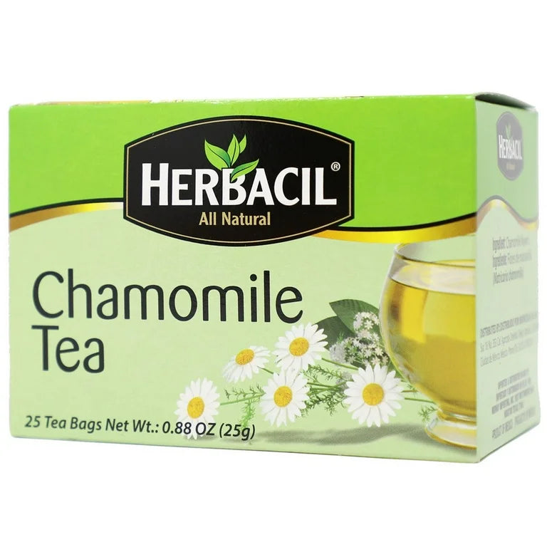 Herbacil Chamomile Tea | Calming Tea for Sleep Time | Caffeine-Free | 25 Tea Bags; Exp 10/2029 ❗️ROUGH PACK 👉🏽Check Last Picture