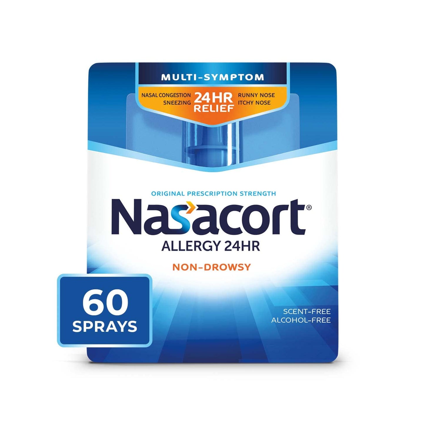 Nasacort 24HR Allergy Nasal Spray for Adults | Triamcinolone Acetone (Glucocorticoid) 55mcg | Non-drowsy & Alcohol-Free, 60 Sprays, 0.37 fl.oz. Exp 10/2025