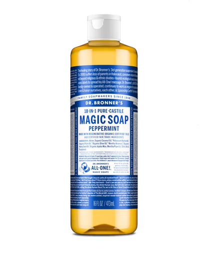 Dr. Bronner's Magic Soap, Peppermint, Pure-Castile Body Wash Liquid Soap | 16oz/473ml
