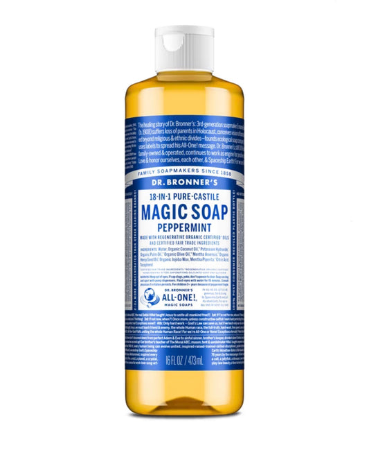 Dr. Bronner's Magic Soap, Peppermint, Pure-Castile Body Wash Liquid Soap | 16oz/473ml