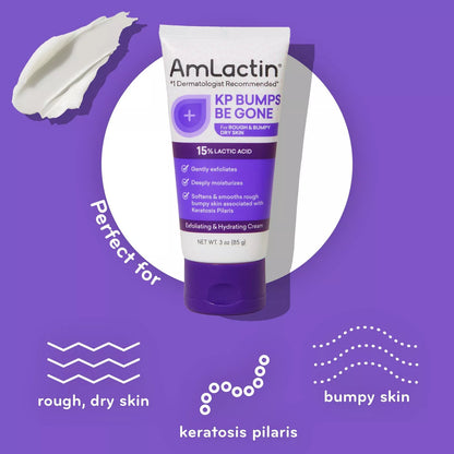 AmLactin KP Bumps Be Gone | Keratosis Pilaris Moisturizing Cream with 15% Lactic Acid | Exfoliator and Moisturizer for Dry, Rough and Bumpy Skin | 3oz/85g