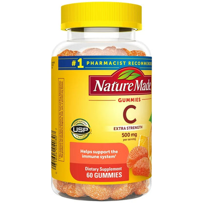 Nature Made Vitamin C 500 mg Per Serving | Extra Strength | Immune System Support | Tangerine Flavor, 60 Gummies Exp 09/2025