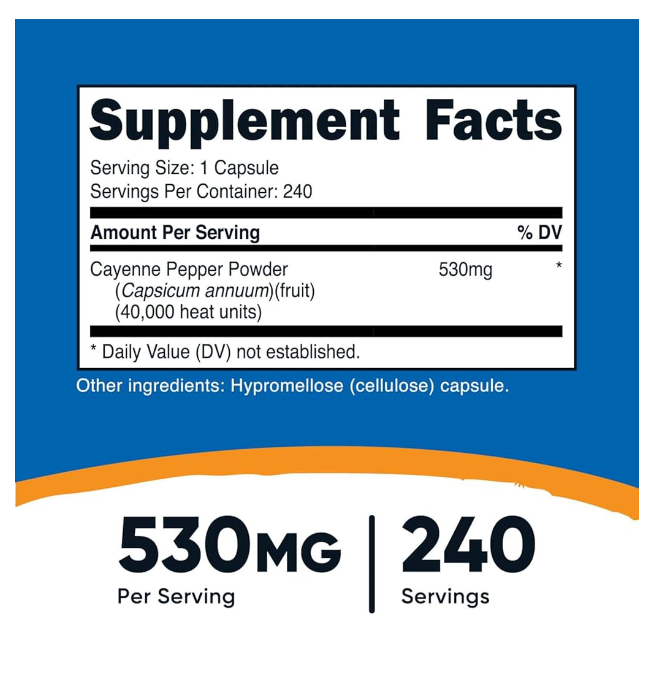 Nutricost Cayenne Pepper 530mg (Capsicum annuum) | 40,000 Heat Units | Boosts Metabolism for Weight Management | Improves Bloods Circulation | Speeds 240 Capsules; Exp 03/2028