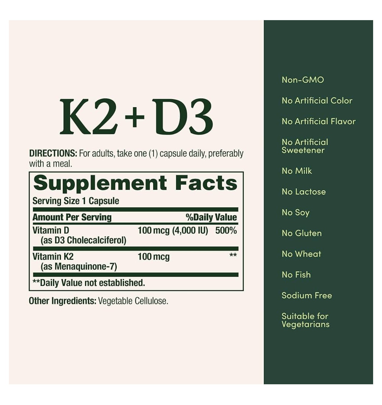 Nature’s Bounty Vitamin K2 + D3 | 4000 IU Vit D3 + 100 mcg Vit K2 | Supports Healthy Artery Function & Strong Bones | 30 Capsules; Exp 12/2026