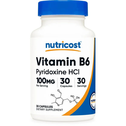 Nutricost Vitamin B6 100mg | Supports Energy Metabolism and Healthy Nervous System Function | 30 Capsules; Exp 02/2028