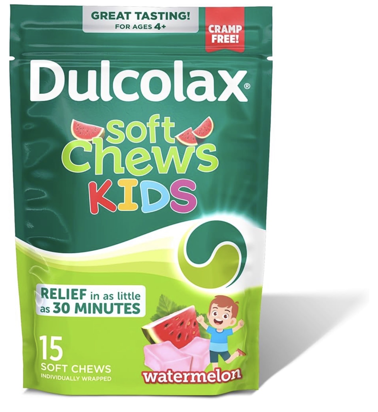 Dulcolax Kids Saline Laxative Soft Chews | Magnesium Hydroxide 1200 mg | Softens Stool | Gentle Constipation Relief for Kids Aged 4 Years & Above | Stimulant-Free Laxatives | Watermelon Flavor~15 Soft Chews; Exp 08/2026