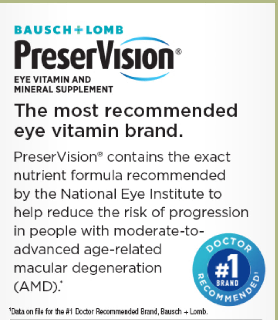 PreserVision AREDS 2 (By Bausch + Lomb) | Eye Vitamin & Mineral Supplement | Contains Lutein, Vitamin C, Zeaxanthin, Copper, Zinc & Vitamin E | 120 Mini Softgels Exp 11/2025