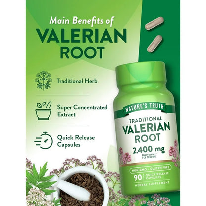 Nature's Truth Valerian Root 2400 mg | Traditionally Used to Support Relaxation and Calmness | 90 Capsules; Exp 05/2027