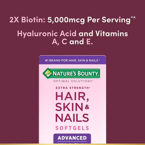 Nature's Bounty Advanced Hair, Skin and Nail Biotin & Vitamins A, C, & E, Women's Multivitamin | 83 Servings | with 5000mcg Biotin | 250 Softgels; Exp 05/2027