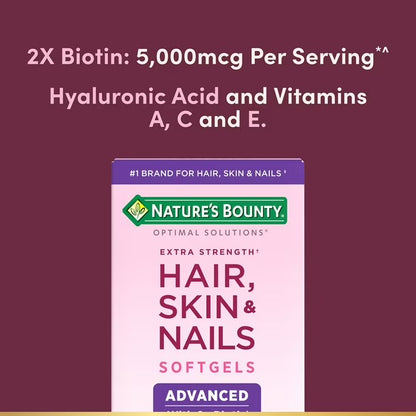 Nature's Bounty Advanced Hair, Skin and Nail Biotin & Vitamins A, C, & E, Women's Multivitamin | 83 Servings | with 5000mcg Biotin | 250 Softgels; Exp 05/2027