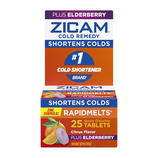 Zicam Cold Remedy Zinc RapidMelts with Elderberry | Homeopathic Cold Shortener | 𝗖𝗶𝘁𝗿𝘂𝘀 𝗙𝗹𝗮𝘃𝗼𝗿 ~25 Quick Dissolve Tablets; Exp 01/2027