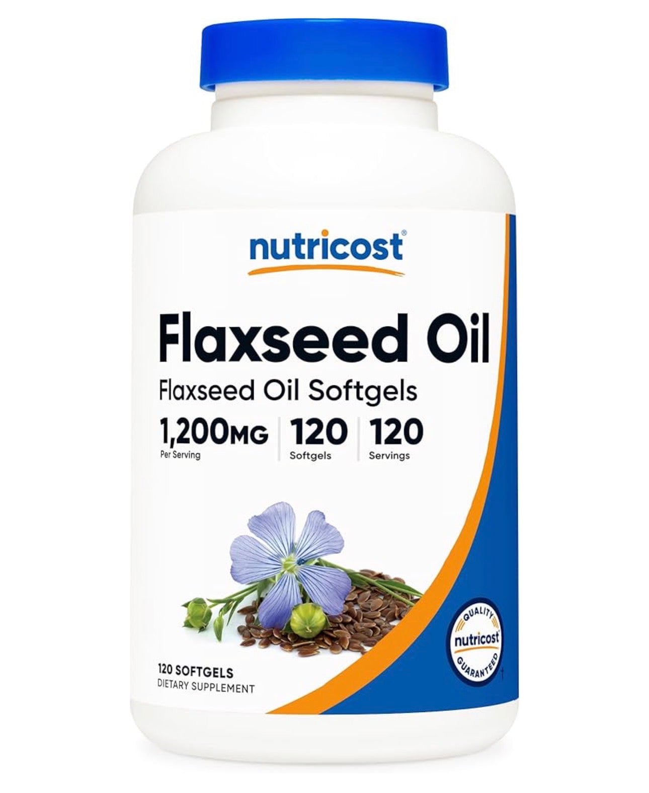 Nutricost Flaxseed Oil 1200mg | Supports Cardiovascular | Promotes Healthy Skin | 120 Softgels; Exp 11/2028