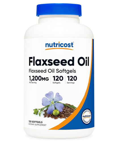 Nutricost Flaxseed Oil 1200mg | Supports Cardiovascular | Promotes Healthy Skin | 120 Softgels; Exp 11/2028