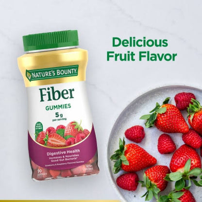 Nature's Bounty Fiber Gummies, 5g Prebiotic Fibre | Increases & Nourishes Good Gut Bacteria | Supports Digestive Health | Strawberry & Raspberry Flavor, 90 Gummies Exp 11/2025