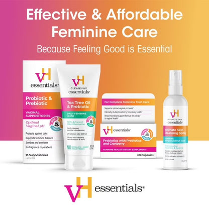 VH Essentials Probiotics With Prebiotics & Cranberry | For pH Balance, Vagina Odor Control, UTI Prevention & Improved Gut Health | 120 Capsules; Exp 01/2028