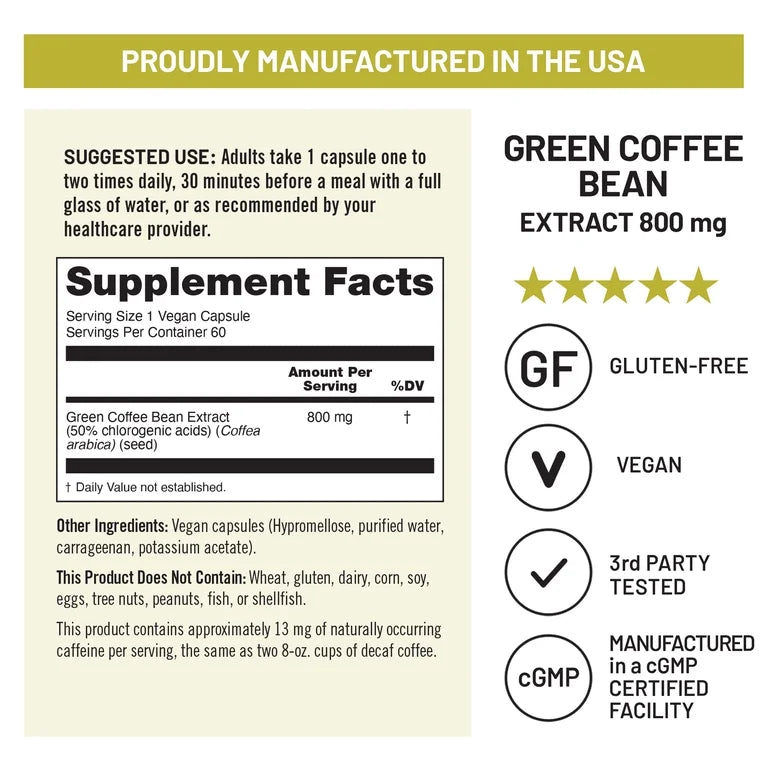 NatureWise Green Coffee Bean Extract 800mg | 60 Capsules; Exp 05/2028
