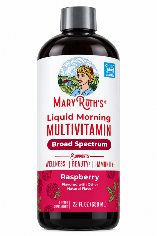 MaryRuth’s Organics Liquid Morning Multivitamin for For the Whole Family (Including Kids Aged 1 Year & Above) | Vitamins A, C, D, E, B6, B12, Biotin, Zinc | Natural Raspberry ~ 22oz/650ml; Exp 04/2028 *New Look