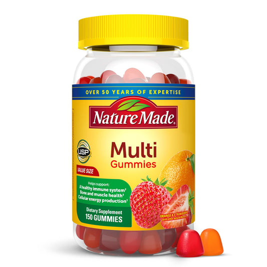 Nature Made Multivitamin Gummies | 75 Day Supply | Vitamins and Minerals | Daily Nutritional Support for Men & Women | Orange & Strawberry Flavor ~ 150 Gummies; Exp 05/2026