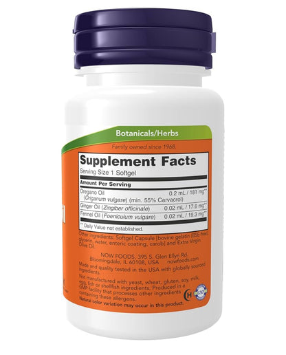 NOW Oregano Oil with Ginger & Fennel Oil | Digestive Support | Helps to Maintain Healthy Intestinal Flora Balance | Enteric Coated | 90 Softgels; Exp 08/2028