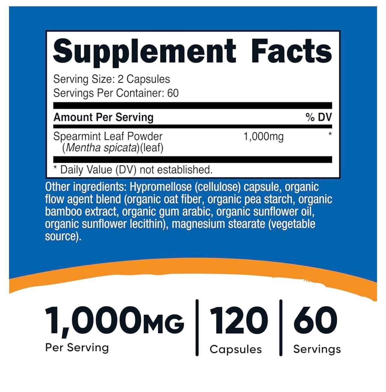 Nutricost Spearmint Leaf 1000mg | Helps with PCOS Symptoms and Hirsutism | Improves Digestion & Gut Health | 120 Capsules; Exp 11/2028