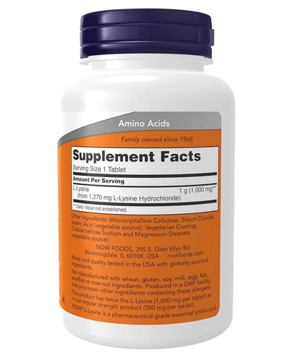 NOW L-Lysine 1,000 mg | Double Strength | Supports Immune System,  Required for the Maintenance of Structural Proteins | Antiviral | 100 Tablets; Exp 05/2031