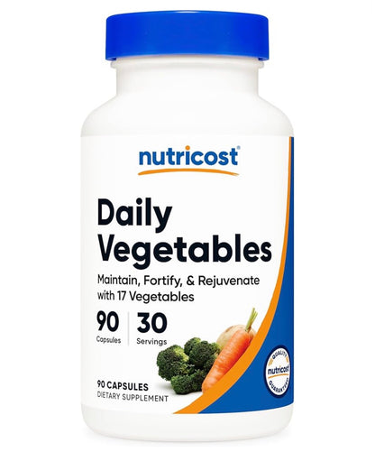 Nutricost Daily Vegetables | Maintain, Fortify, & Rejuvenate with 17 Vegetables | Supports Cellular Health & Energy Production | Antioxidant Support | 90 Capsules; Exp 01/2028