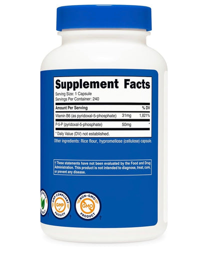 Nutricost 50mg P-5-P (Pyridoxal-5-Phosphate) Coenzymated Vitamin B6 | P5P 50mg Per Capsule | 240 Capsules; Exp 03/2029