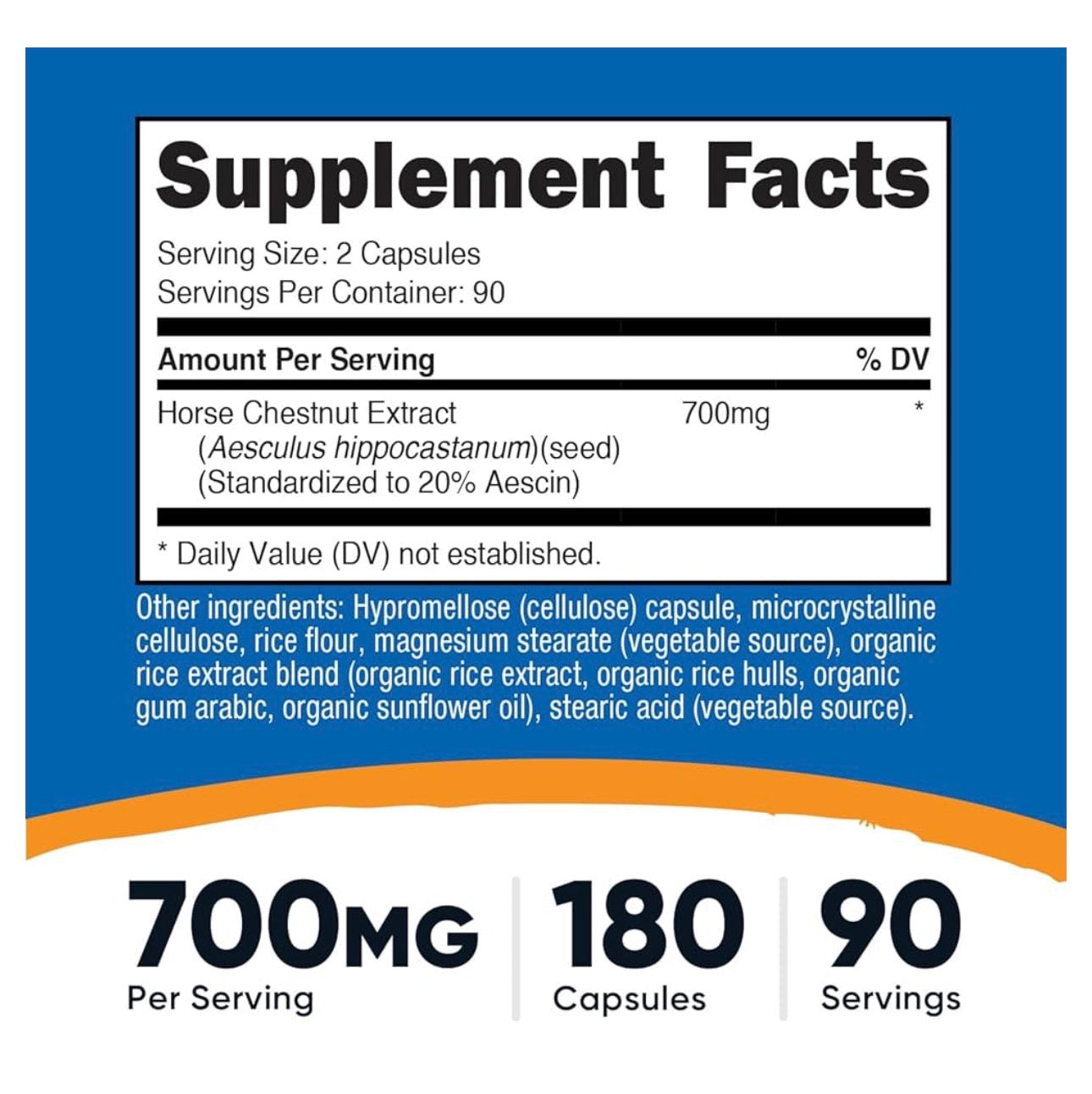 Nutricost Horse Chestnut Extract 700mg | Standardized to 20% Aescin | Promotes Healthy Leg Veins & Circulation | 180 Capsules; Exp 04/2028