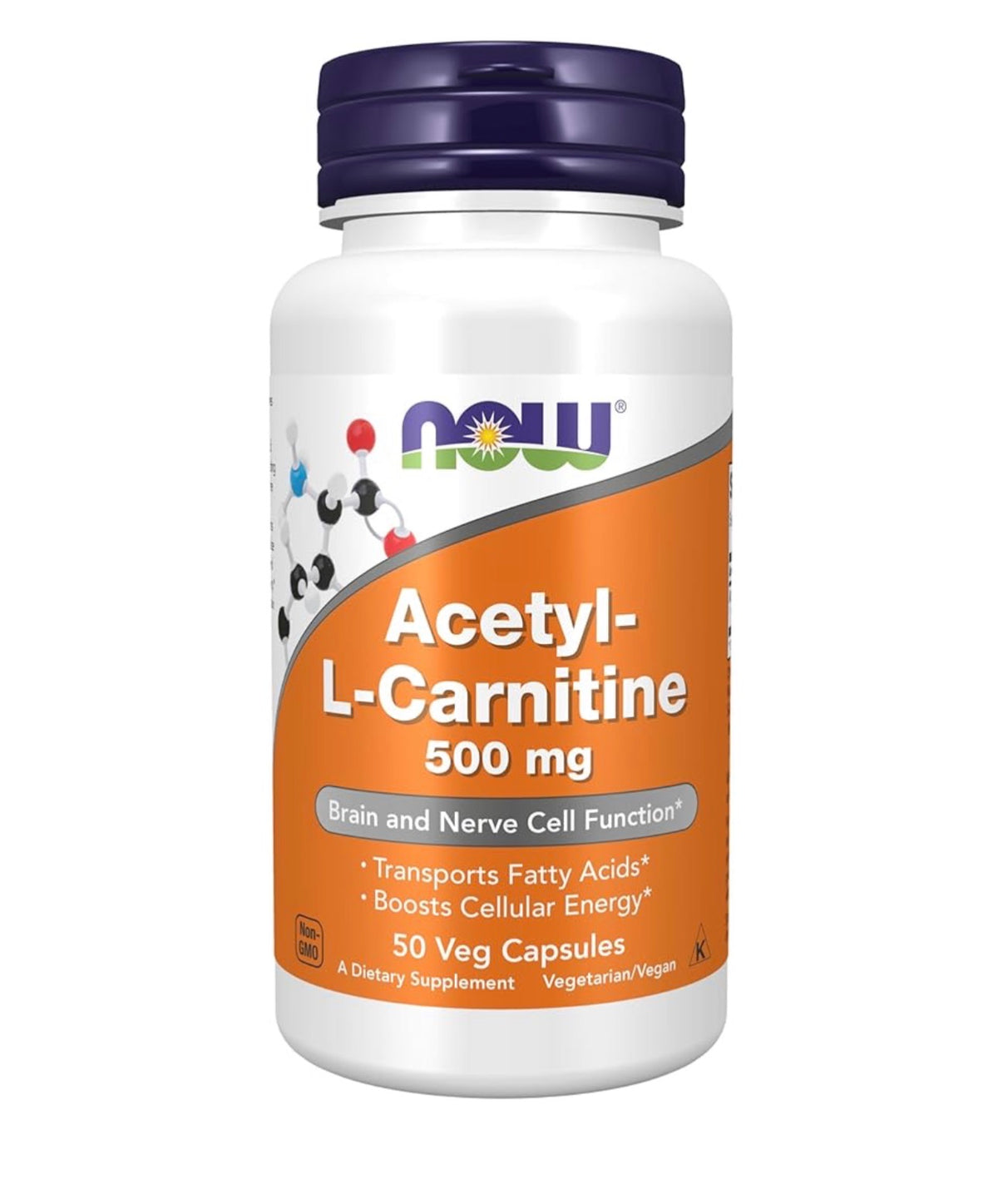 NOW Acetyl-L Carnitine 500mg | Suports Brain & Nerve Cell Function |50 Capsules; Exp 05/2030