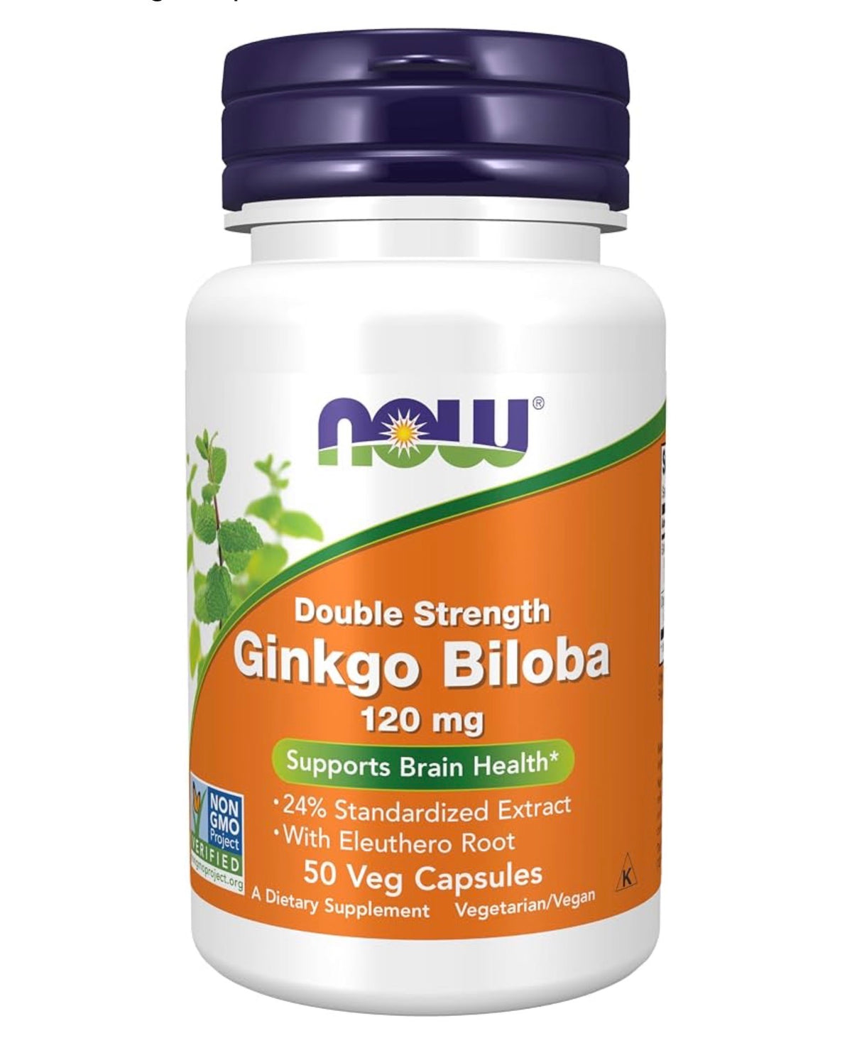 NOW Double Strength Ginkgo Biloba 120mg with Eleuthero Root | Supports Brain Health& Mental Alertness | 50 Capsules; Exp 05/2030