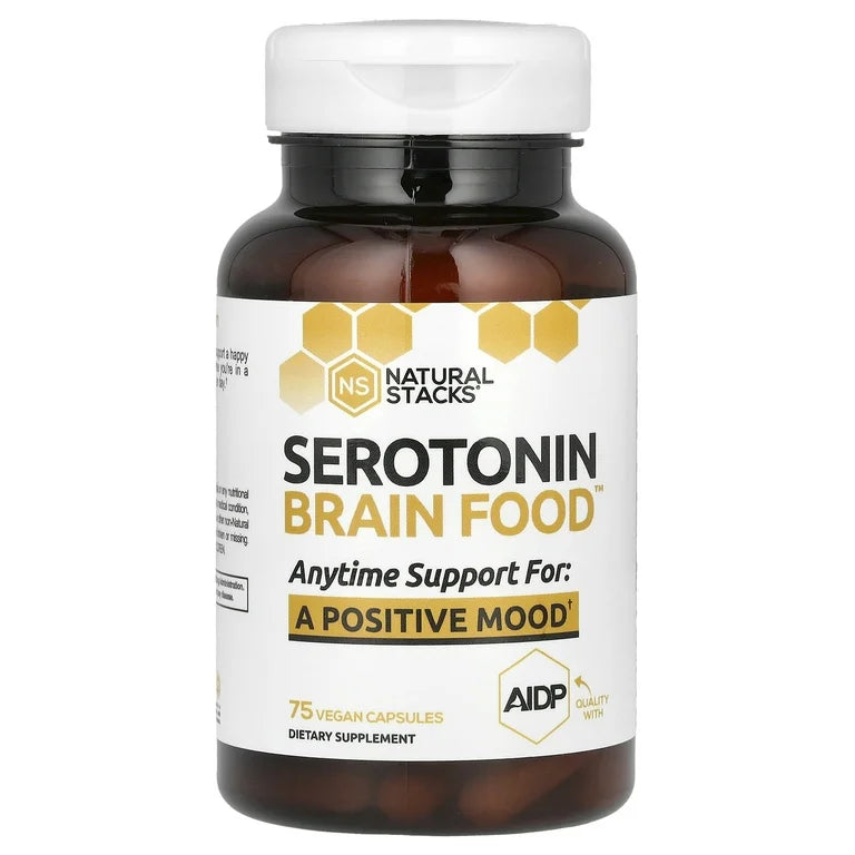 Serotonin Brain Food 1250mg L-Tryptophan & 400mg Rhodiola Rosea | Mood Support for Stress Relief | Neurotransmitter Support with Magnesium Glycinate & Zinc Glycinate | Non-Habit Forming | 75 Capsules; Exp 08/2026