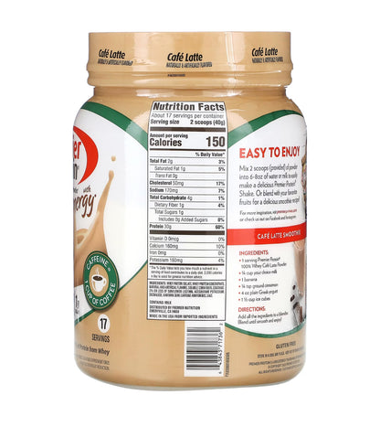 Premier Protein 100% Whey Protein Powder with Energy | 30g Protein | 150 Calories | Cafe Latte Flavor; 23.9oz (680g); Exp 09/2025