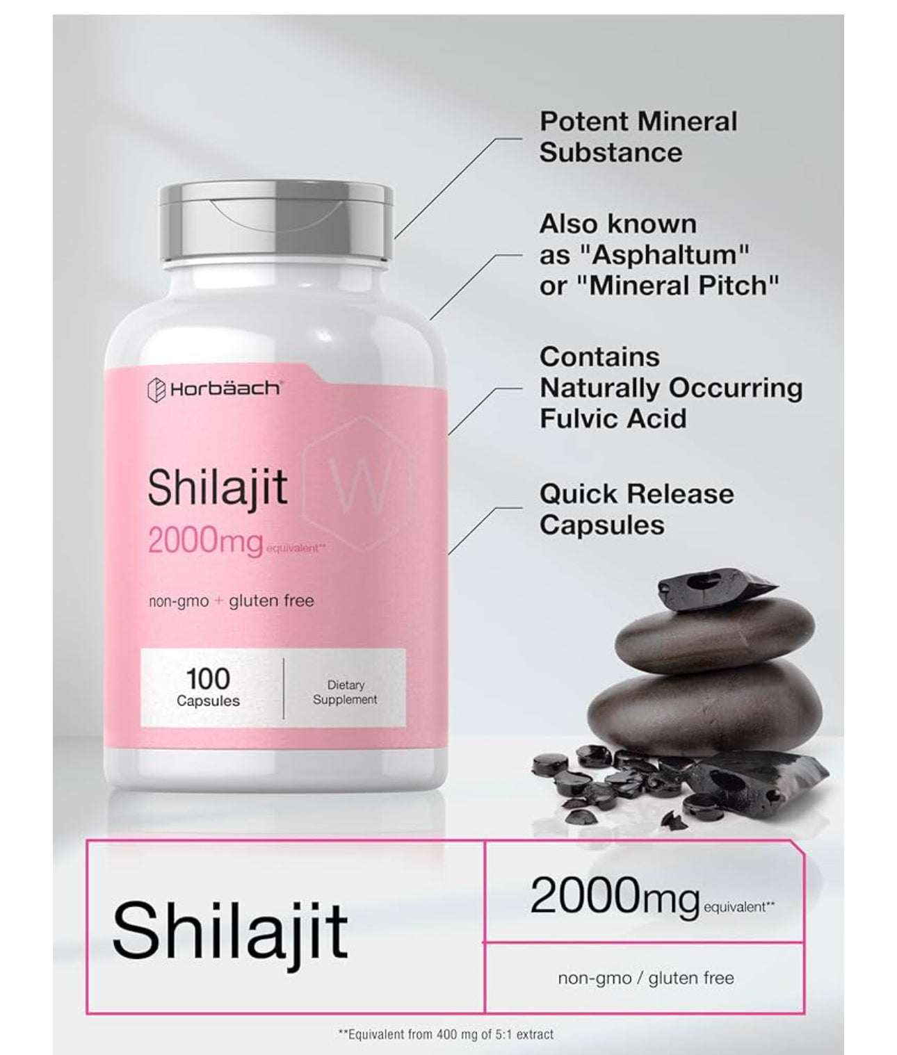 Hoorbach Shilajit 2000mg | Naturally-Occuring Fulvic Acid | 100 Capsules; Exp 09/2027