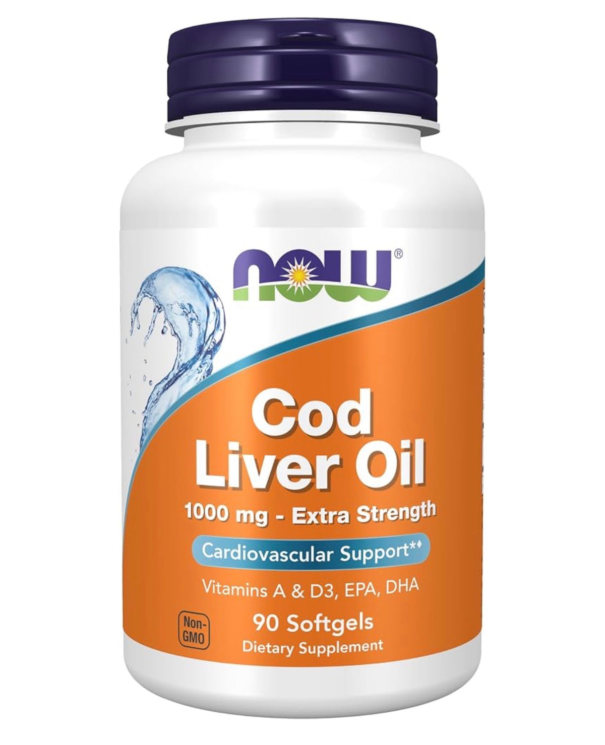 NOW Extra Strength Cod Liver Oil 1,000mg | With Vitamins A & D3 | Supports Heart Health & Overall Wellbeing | 90 Softgels; Exp 05/2029