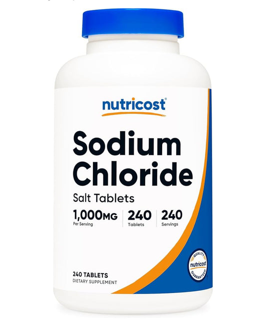 Nutricost Sodium Chloride 1000mg | Salt Tablets | Assists in Maintaining Optimal Hydration by Supporting Balanced Electrolyte Levels | 240 Tablets; Exp 12/2027