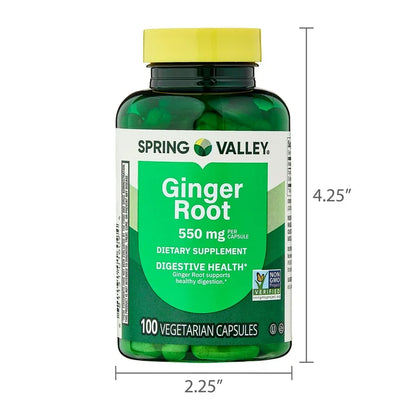 Spring Valley Ginger Root 550 mg | Digestive Health Support | Nausea & Bloating Relief | 100 Capsules; Exp❗️ UNCLEAR 07/2028 👉🏽Check last picture