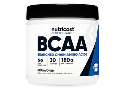 Nutricost BCAA 6000mg 2:1:1 Branched Chain Amino Acids (3000mg of L-Leucine, 1500mg of L-Isoleucine & L-Valine) | Post-Workout | Supports Muscle Recovery | 180 grams; Exp 03/2028