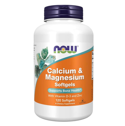 NOW Calcium & Magnesium with Vitamin D3 & Zinc | Supports Bone Health | 120 Softgels; Exp 07/2029